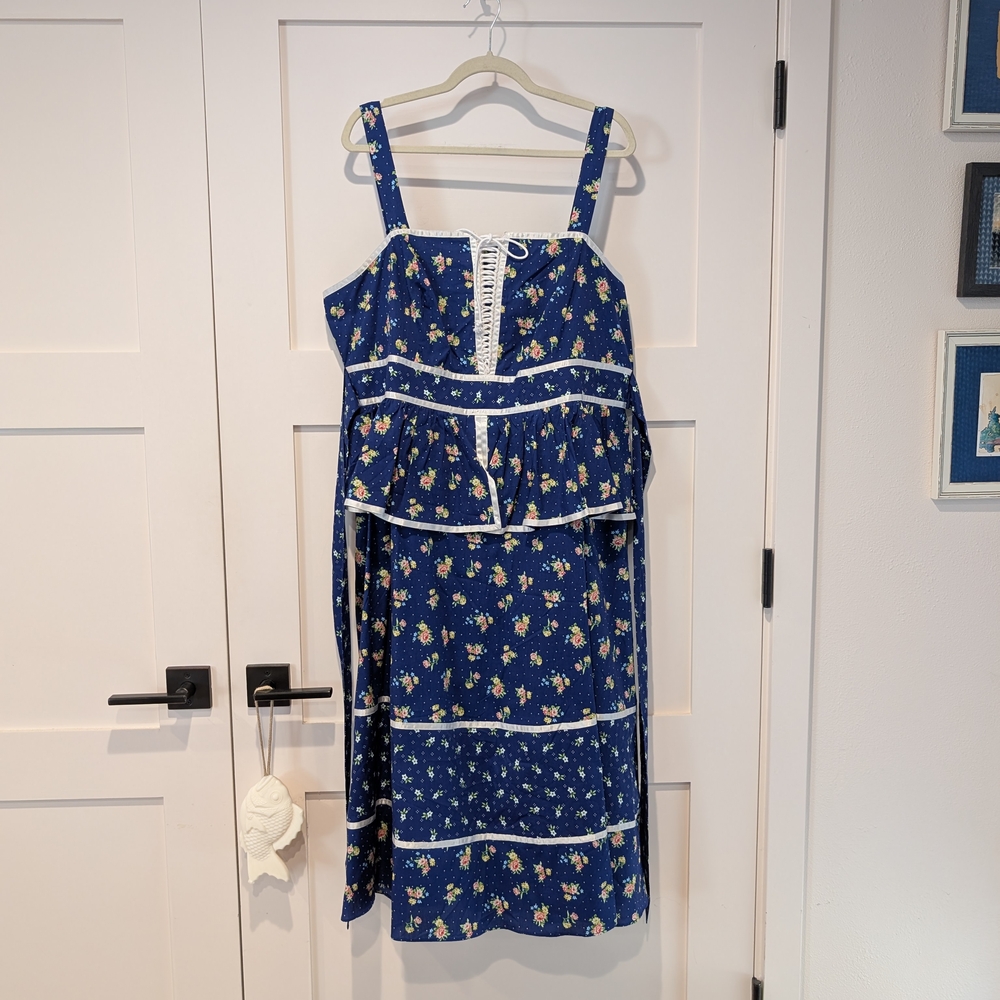 Gunne Sax Navy Floral Dress with Cream Details